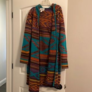 Long sleeve duster sweater with hoodie